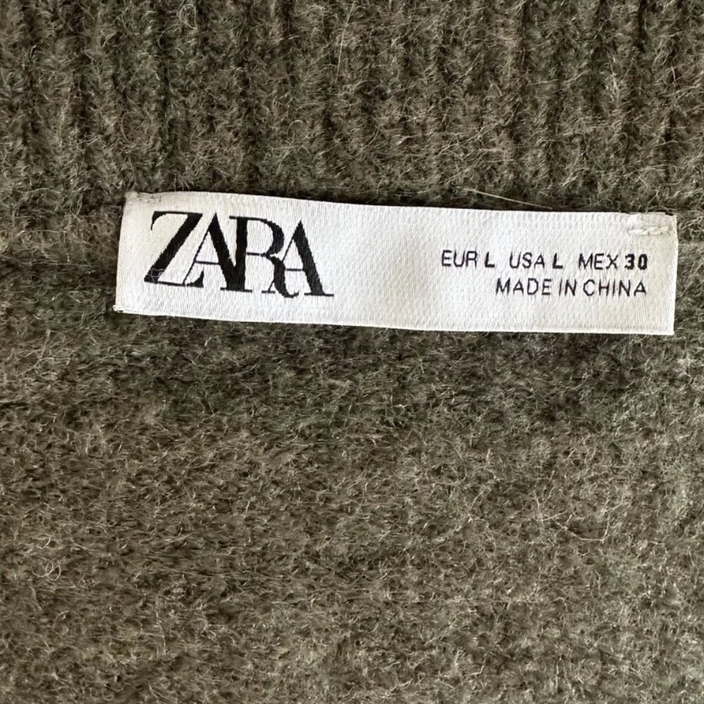 NWOT Zara Soft Knit Cardigan Army Green Button Front Sweater Large - Picture 10 of 11